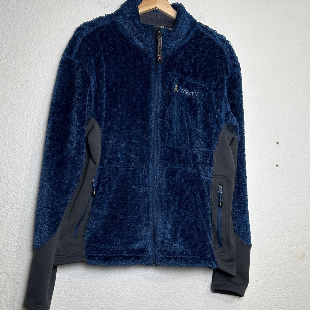 Marmot Blue Gray Size XL Fleece Full Zip Jacket Cozy Outdoor Warm AS IS READ
